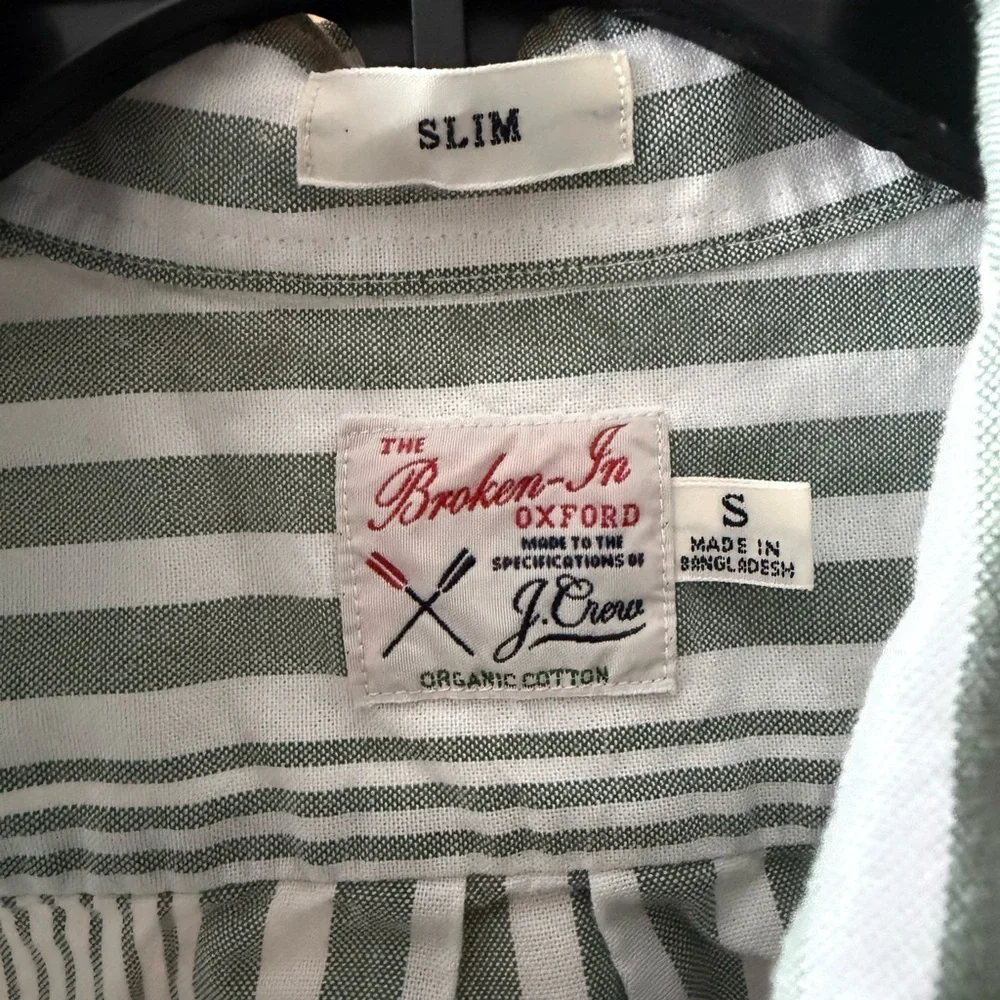 J. Crew Green and White Vertical Stripe Button-Down Shirt